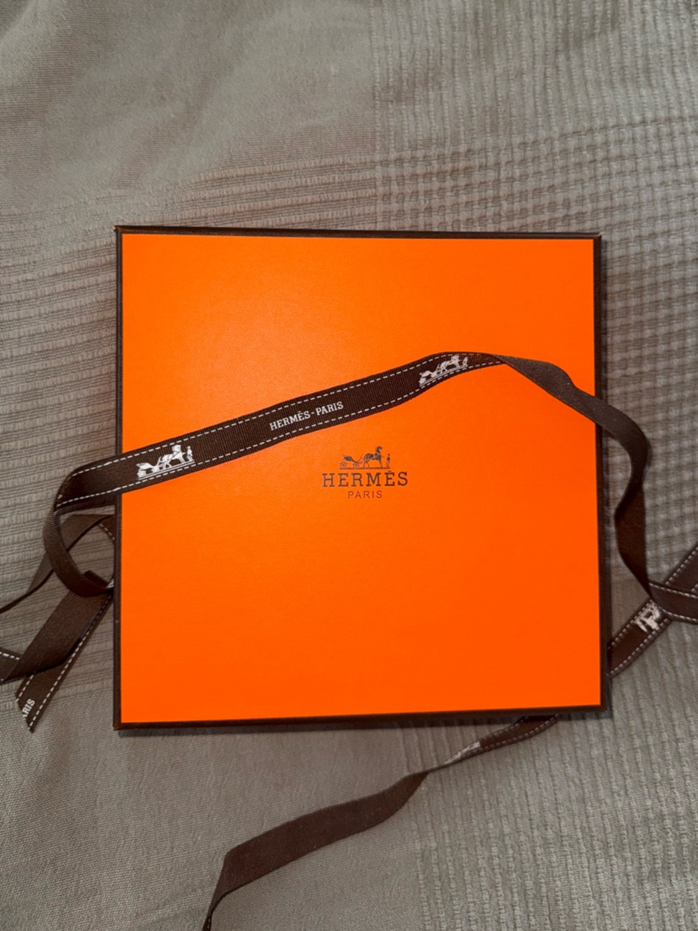 Hermes Orange Luxury Gift Box with Gray Drawstring Pouch